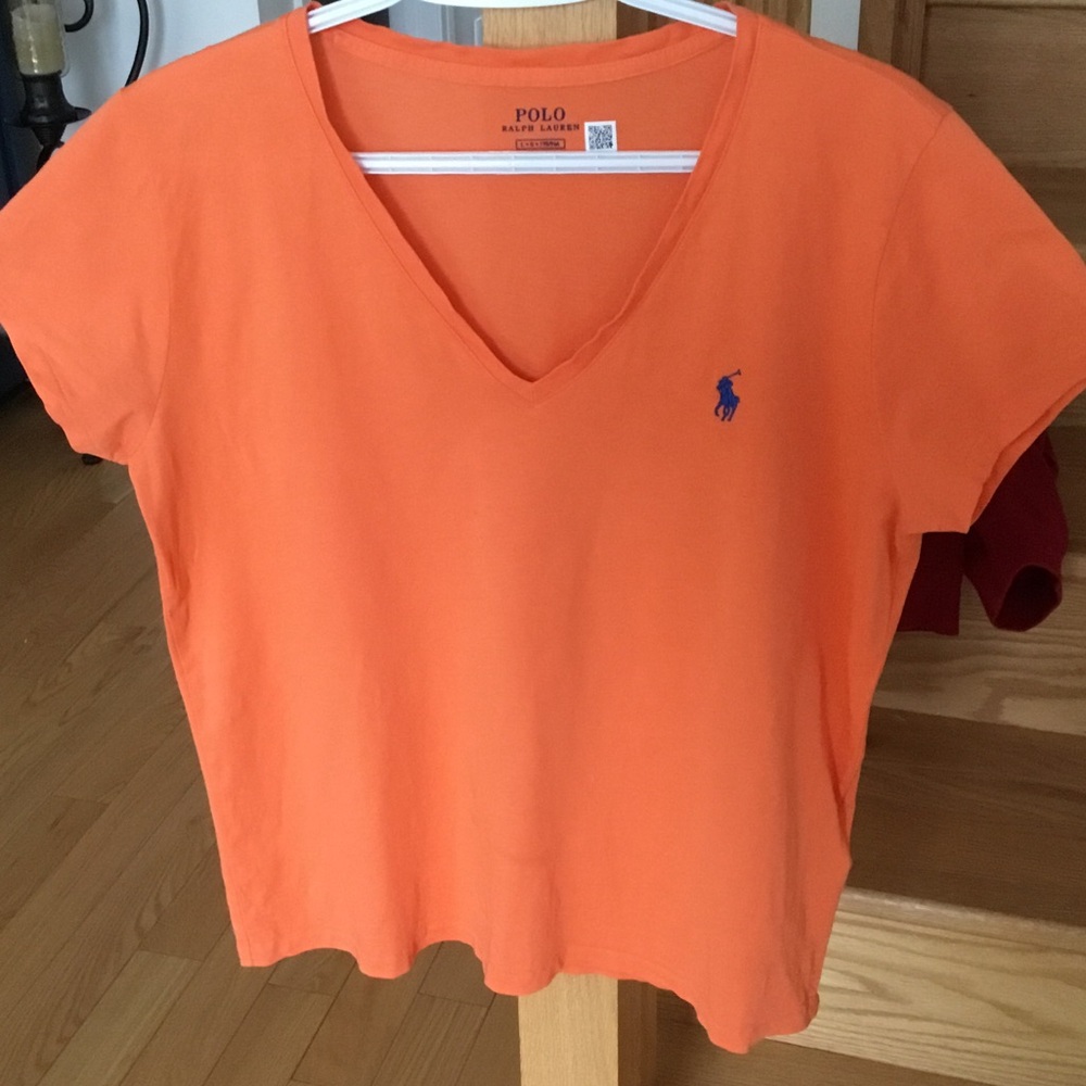 Polo by Ralph Lauren Women's Bright Orange V-Neck Tee